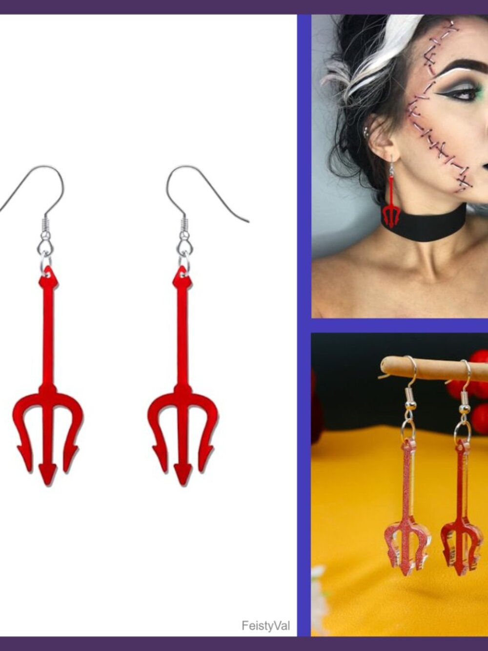 Halloween Devil Pitchfork Dangle Earrings Acrylic Lever Back Cosplay